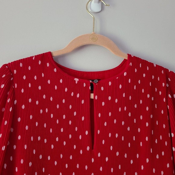J. Crew Red Polka Dot Ruffle Trim‎ Peplum Long Sleeve Blouse Size Small - Picture 3 of 10
